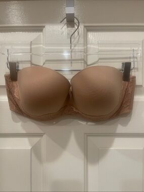 Victoria Secret Strapless Lace-Trim T-Shirt Bra - Nude S:38D